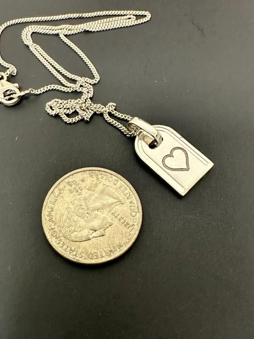 Milor Bronze Italy Necklace Silver Tone Heart Tag Pendant Chain Link 18.5